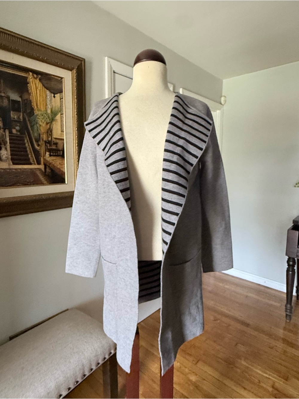 Heathmoor Light Gray Open-Front Women's Sweater Cardigan with Lapel Lining